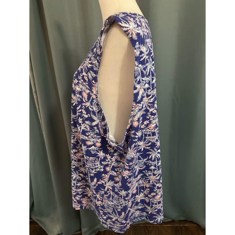 Coral Bay Navy Blue Tropical Print Sleeveless Top with Ring Detail Sz 3X - Picture 5 of 6
